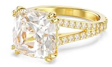 Swarovski Stilla Cocktailring, vergoldet, quadratischer Schnitt, Größe 15, Weiß, Cubic Zirkonia, Zirkonia