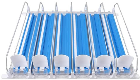 Refrigerator Drink Can Holder Beverage Can Pusher Sliding Adjustable Easy Loading 6 Rows Food Grade ABS Non-Slip Pantry (Blue)