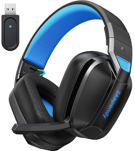 Skapendy Wireless Gaming Headset for PC, PS5, PS4-2.4GHz Lossless Audio USB & Bluetooth Gaming Headphones, Foldable Headphones with Mic, 50Hrs Battery Life - For Mac, Tablets, Switch and Smartphones