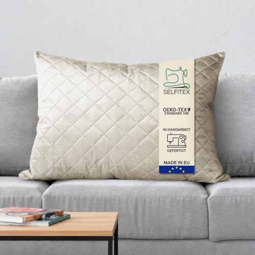 Selfitex 60x80 cm, XXL Sofakissen, samtiger Velours Bezug, inkl. Füllkissen, weiche Oberfläche mit Prägemuster, hohe Stoffdicke, wasserabweisend, luxuriöser Glanz, weiches Dekokissen (Beige)