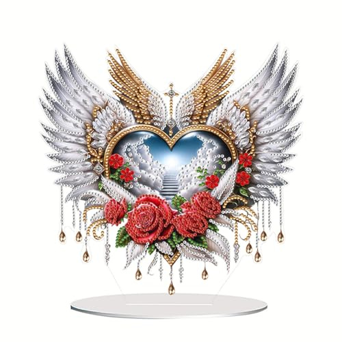 Starnearby DIY Diamond Painting Ostern Deko, Diamant Painting Tischdeko, Diamant Malerei Osterei Frühling Festliches Ornamente Ostern Geschenk (Flügel und Rosen)