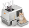 Bartuke Edelstahl Katzenklo XXL, Geschlossenes Katzentoilette Große mit Abnehmbaren Deckel, Schaufel und Pedal, Auslaufsicher und Leicht zu Reinigen (Grau)