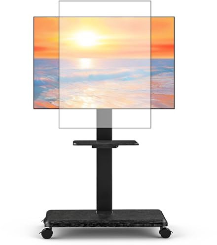 Neothm Soporte móvil para TV con ruedas para televisores de 32 a 75 pulgadas, base de madera, giro e inclinación de 60°, rotación vertical/horizontal, altura ajustable, carrito de TV portátil con