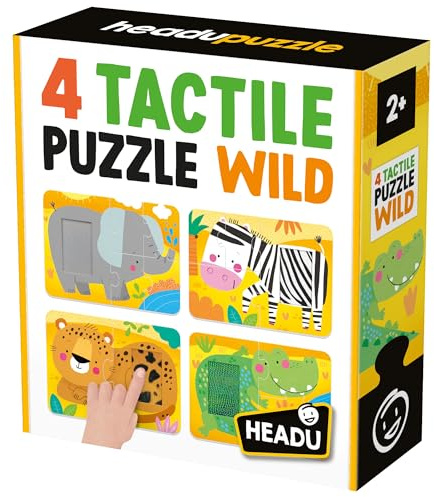 HEADU - 4 Tactile Puzzle Wild - Berühren und komponieren! - Pädagogisches Puzzle für Kinder von 2 bis 4 Jahren, Made in Italy | IT58875