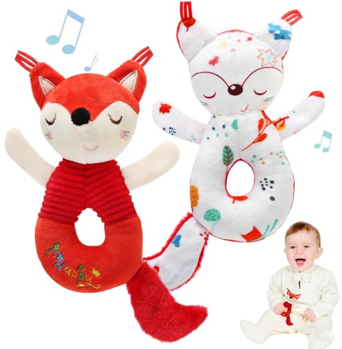 LinStyle Baby Toys 0-6 Months,Baby Soft Rattle Sensory Toys,Newborn Baby Rattle Stuffed Animals Hand Grip Early Educational Toy for Toddler 0 3 6 9 12 Month Infant Boys Girls Shower Gift (Fox)