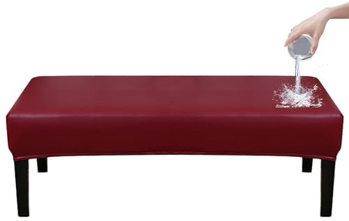 Wasserdicht Universal-Bezug für Esszimmer-Bank, Stretch PU Leder Bezug für Sitzbank Holzbank Schonbezug Bezug Für Fußhocker Bank Sitzbank Hocker Husse Flurbank Stuhlhusse Sofabank Bezüge(Weinrot,150cm
