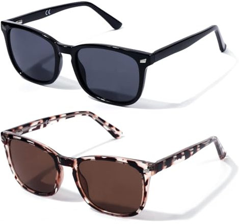 Amorays 2er-Pack Sonnenlesebrille Lesebrille UV400 Schutz TR90 Rahmen Getönte Lesehilfe Sonnenbrille mit sehstärke Damen Herren TYLH8082（Schwarz&weißer Schildpatt，+2.00）