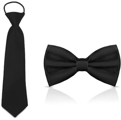 AFCJLTO Ensemble Cravate Enfant et Nœud Papillon Garçon pour un Look Parfait lors des Occasions Spéciales,Pré-Nouées et Réglables pour un Confort Optimal avec les Costumes et Smokings(noir)