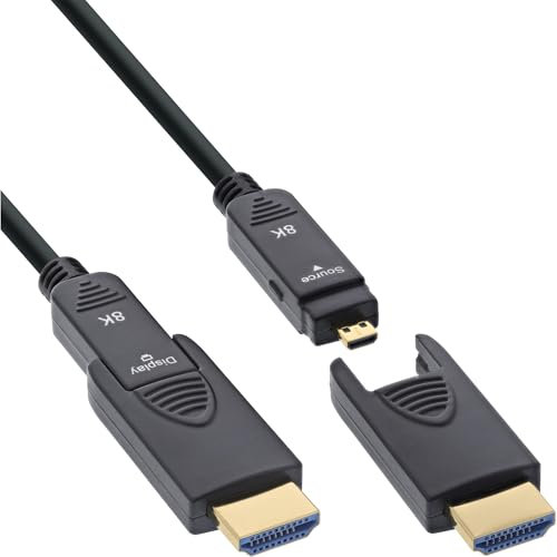 InLine Cable HDMI AOC Ultra High Speed 2.1 con conectores desmontables, 8 K/4K HDR eARC, contactos dorados, instalación flexible, 15 m, 17915O