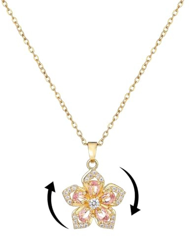 GUIZIYAO Blumenhalsketten, Goldkette Damen, Zarte Drehbare Halskette mit Bauhinia Blumenanhänger, Goldene Metall Faltenblüten Anhänger Kette, für Frauen Mädchen