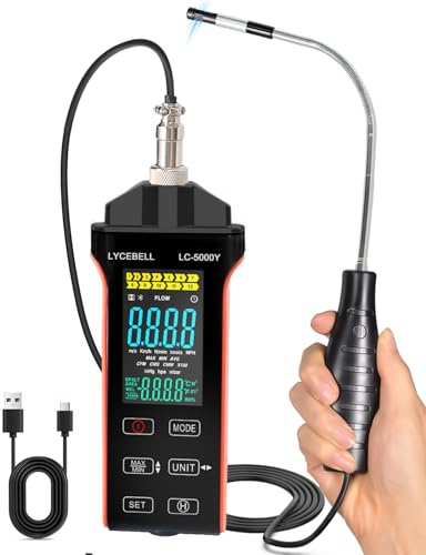 LYCEBELL 5000Y Hitzdraht-Anemometer Professionelles Windmesser Windmessgerät zur Messung von Luftgeschwindigkeit, Lufttemperatur und Volumenstrom (CFM/CMM) mit Thermischem Sensor für HVAC Industrie