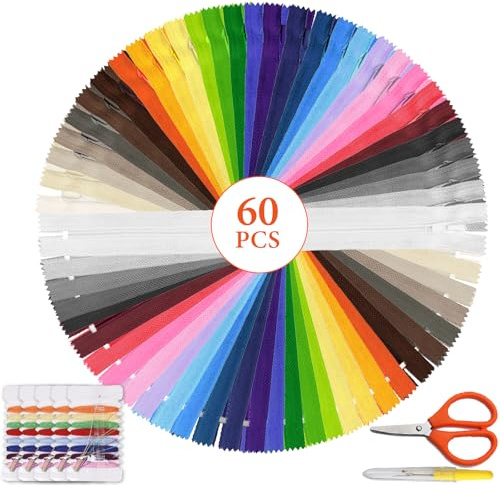 JIUHEEDAMAI 60 Stück Nylon-Reißverschluss zum Nähen und Basteln, 20cm Lang | 30 Farben Nylon Reissverschluss, 2.5cm Breit Zipper, Ersatz Reißverschluss für Kleidung Tasche Röcke (2 in jeder Farbe）