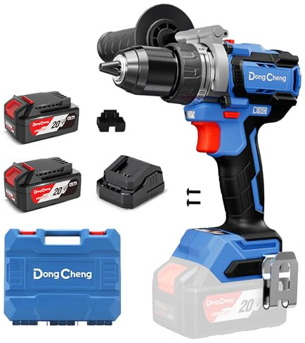 Dong Cheng Perceuse à Percussion Sans Fil 20V 160 Nm, 2×4,0 Ah, Anti-Rebond | Vissage, perçage et percussion. Sans balais, 19 réglages de couple, mandrin 13 mm, 2 vitesses, pour rénovation et aménagement