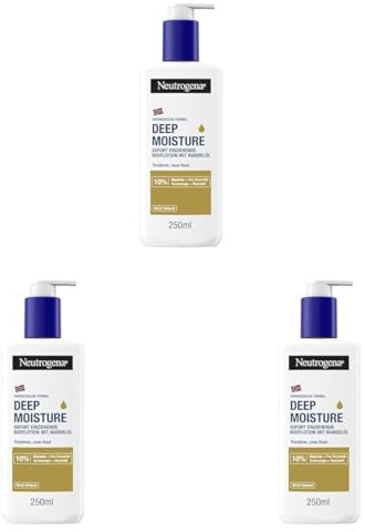 Neutrogena Deep Moisture Bodylotion mit Mandelöl, 3 x 250 ml | Sofort einziehende Körperlotion für 72h intensive Feuchtigkeit, nicht fettende Hautpflege Lotion, für trockene Haut