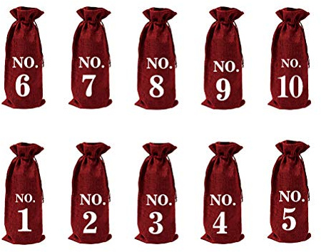 Healvian Jute Wine Bags Set 10 Pcs Numbered Wine Bottle Covers for Packaging and