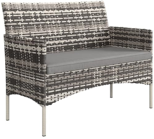 Outsunny Gartensofa 2-Sitzer Rattansofa mit Kissen Wetterfest Hellgrau | Loungesofa, Couch für Garten Terrasse Balkon, Poly Rattan