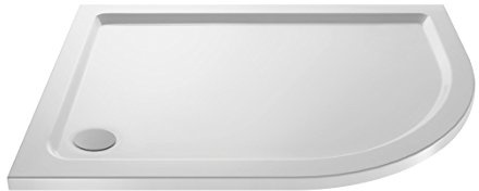 VeeBath Offset Quadrant Shower Tray 900x800mm, Stone Resin Tray for Shower Enclosure, Glass Door Bathroom- Right Hand, White