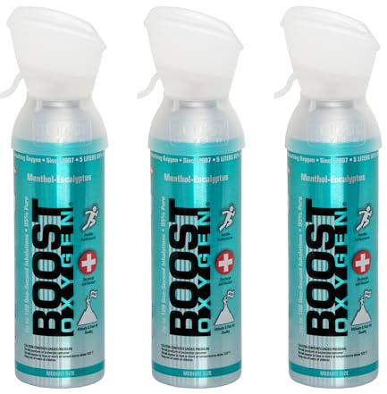 Boost Oxygen Eucalipto 5L (Pack de 3) | Botella de Oxígeno Puro al 95% Portátil para Recuperación, Concentración y Energía