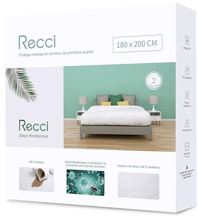 RECCI Bambus Wasserdichter Matratzenschoner 180 x 200 cm, Atmungsaktiv Matratzenauflage, Anti-Allergie, gegen Milben, Matratzenschutz für Baby Kinder Haustier [180 x 200 ] 1 Stück