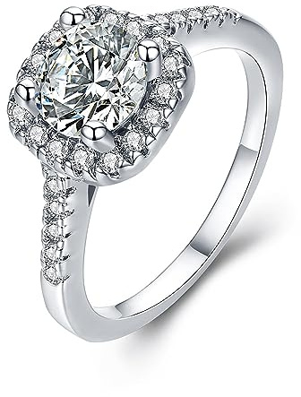 UFOORO CZ Fake Engagement Rings Solitaire Crystal Women's Engagement Rings Cubic Zirconia Wedding Band Gift Fake Diamond Rings(White-W, 7)