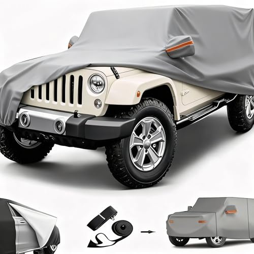 Big Ant 100% wasserdichte Autoabdeckung für Jeep Wrangler 2 Tür, 210D Oxford Vollgarage mit Reißverschluss, Kratzfeste Auto Abdeckplane für CJ, YJ, TJ und JK 2 Tür - Schwarz丨Grün
