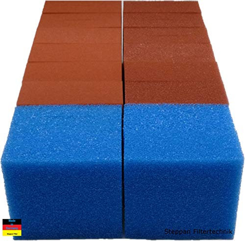 Steppan 16 Filterschwämme geschlitzt passend für Oase Biotec 90000 Screenmatic² Größe L x H x B / 21,5 x 20 x 9 cm. 4 Stück blau grobporig 6 Stück lila mittelporig 6 Stück rot feinporig.