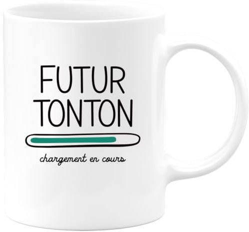 quotedazur - Mug Futur Tonton 2025 Chargement En Cours - Cadeau Annonce Tonton - Annonce Grossesse - Blanc/Céramique