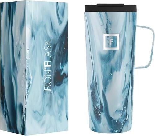 IRON °FLASK Grip Coffee Mug - 470 ml, Leak Proof, Vacuum Insulated Stainless Steel Bottle, Double Walled, Thermo Travel, Hot Cold, Water Metal Canteen (Ocean)