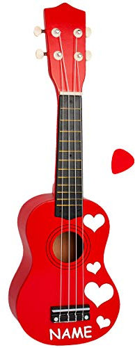 alles-meine.de GmbH Kinder - Gitarre/Ukulele - aus Holz - Motiv & Farbwahl - rot & Herzen weiß - inkl. Name - hochwertige Konzertgitarre - 55 cm - Klassik - akustische - Kinder..