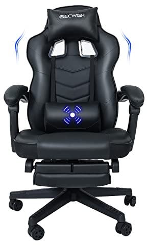 PULUOMIS Video Gaming Chair Massage for Adults with Footrest Computer Desk Chair PU Leather 150° Reclining High Back Support Office chair for Home with Headrest Lumbar Pillow (Black)