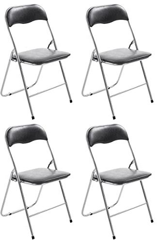 CLP 4er Set Klappstuhl Felix Gepolstert I Küchenstuhl Mit Metallgestell I Kunstleder PVC Sitz Gepolstert I Stühle Klappbar I Campingstühle, Farbe:schwarz/Silber