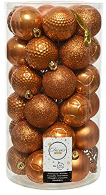 Decoris Weihnachtskugeln Kunststoff 6cm x 37er Ornamente Mix Set Christbaumkugeln bruchsicher Bernstein