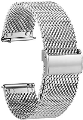 Aliwisdom bracelet de Montre 18mm 20mm 22mm pour Montre connectée, Smartwatch universelle Métal Acier Maille Bracelets de rechange de à libération Rapide pour Homme Femme (22 mm, Argenté)
