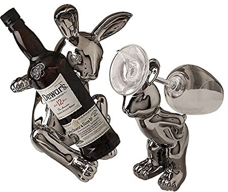Creative Wine Rack and Glass Holder Storage Kit Ceramics Animal Statue Free Standing Bottles Holder Alcohol Cabinet Shelf Ornaments Chrome for Cupboard Countertop Tabletop Home Gifts, A