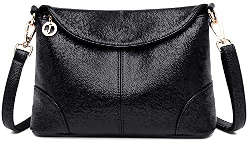 DORRISO Elegant Damen Umhängetasche Frauen Handtasche Schultertasche Casual Umhängetaschen Damen Reise PU Leder Tragbare Umhängetasche Schwarz