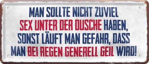 schilderkreis24 Blechschild 28×12 cm – lustige Sprüche – robuste Metall-Wanddeko für Zuhause, Büro & Shop (Nicht zu viel Sex unter der Dusche)