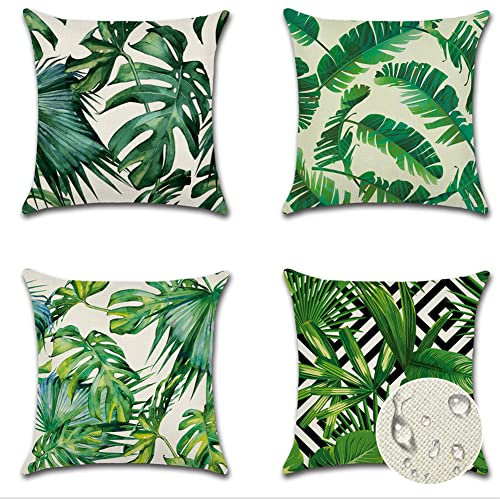 JOTOM Wasserdicht Kissenbezug Outdoor Wasserabweisend Kissenhülle Dekokissen Sofakissen Dekorativ Couchkissen Bezug für Sofa Wohnzimmer Balkon Garten 45x45cm (Tropische Pflanzen 3)