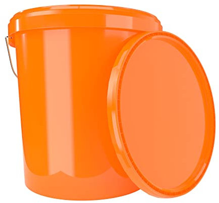 Eimer mit Deckel 16 Liter Orange - lebensmittelecht luftdicht und stabil, Leer Eimer mit Griff und Verschluss Deckel für Lebensmittel Chemie Wand Farbe Waschpulver Klebstoffe geeignet