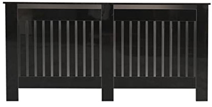 ALPHA Wooden High Gloss Black Radiator Cover Cabinet Decoration Cabinet Display Tables Vertical Slat Style for Living Room S/M/L/XL (XL: W172xD19xH85cm)