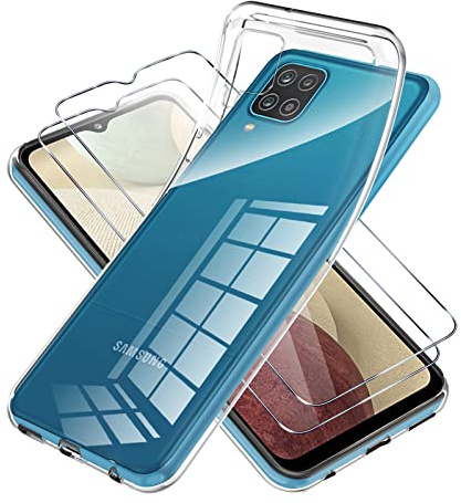 Vauki Funda para Samsung Galaxy A12/M12/A12 Nacho con 2 Protector de Pantalla,Carcasa Silicona Transparente Suave y Cristal Templado,Ultra Fina TPU Antigolpes Case Cover para Samsung A126.5