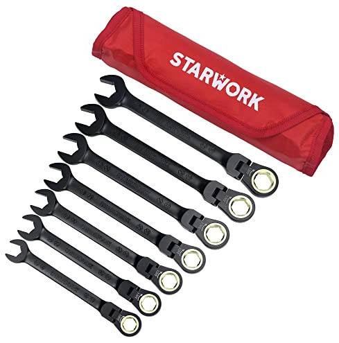 STARWORK True Mechanic™ 7Pc. 120T SAE&Metric Flexible Ratcheting Wrench Set, Professional, with Roll-Up Pouch Bag