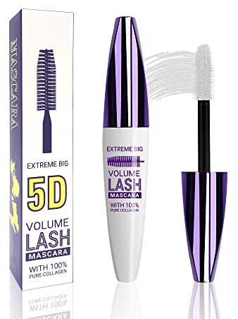 White 5D Telescopic Mascara for Eyelashes, Waterproof Smudge-proof Long Wear Colored Mascara, Voluminous Curling Defining Non-clump Wimperntusche, False Lash Effect Extension Makeup, Cosplay Party Use