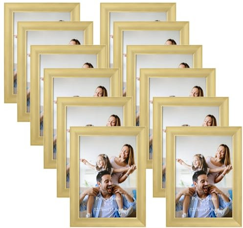 EYMPEU 5x7 Picture Frames Gold Set of 12 Multi Display Modern 5x 7 Golden Photo Frames Bulk Simple Frames 5x7 Stylish Wall Mount Hanging or Tabletop