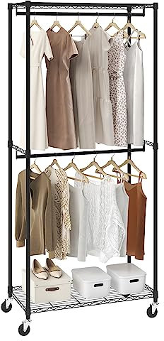 VEVOR Rollbarer Kleiderständer Garderobenständer 1 Kleiderstange, 2-lagig, 136 kg Belastbar Strapazierfähiger Rollbarer Kleiderständer für Schlafzimmer, Wäscheraum, Ankleidezimmer, Eingang usw.