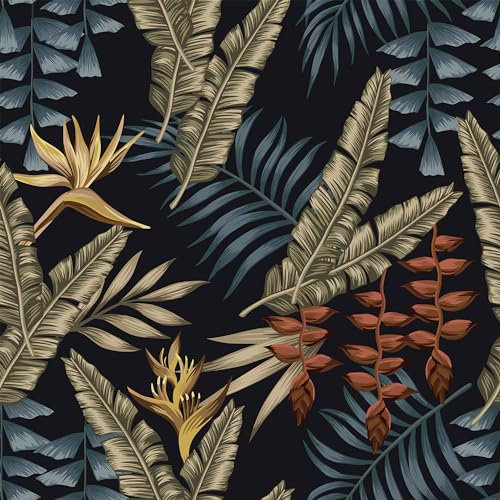 Yullpaper Papier Peint Jungle Tropical Papier Adhesif pour Meuble Papier Peint Decoratif Vintage Revetement Adhesif Meuble 44,5 x 300cm Rouleau Adhesif Decoratif Chambre Salon Film Autocollant Meuble