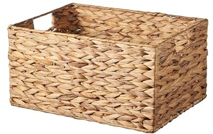 Natural Water Hyacinth Wicker Hamper Storage Basket with Sturdy Handles - Eco-Friendly and Stylish Organisation Solution (Large)