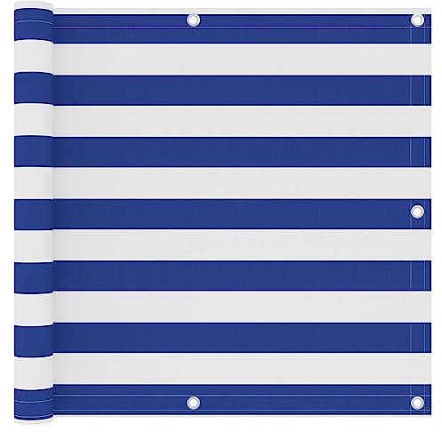 KTHLBRH Balkon-Sichtschutz Weiß und Blau 90x300 cm Oxford-Gewebe, Sichtschutz Zaun, Balkonmarkisen, Balkonsichtschutz - Privatsphäre und stilvolle Dekoration für Ihren Balkon