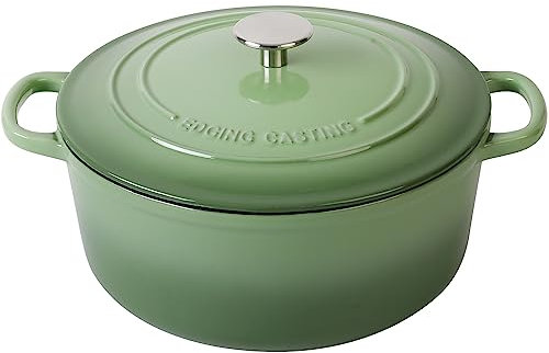 EDGING CASTING Enameled Dutch Ovens Cast Iron Dutch Oven Pot with Lid for Bread Baking, Cook, Dual Handle, 7 Quart, Pistachio Green, DO-06