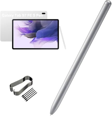 Galaxy Tab S7 FE S Pen Replacement for Samsung Galaxy Tab S7 FE SM-T730, SM-T733, SM-T736B TJ-780 Stylus Pen Compatible with Samsung Galaxy Tab S7 FE Tips/Nibss (NoBluetooth) (Mystic Silver)