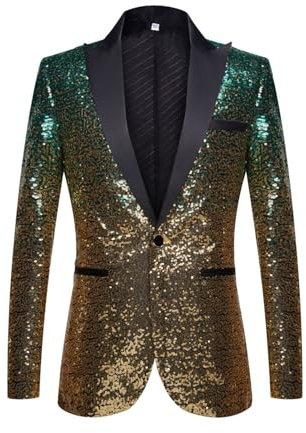 Dinnesis 2024 Sakko Herren Pailletten Anzug - Glitzer Oberteil Leichter Anzug Blazer Glanz Jacke Blazer Männer Sportlich Modern Paillettenblazer Karneval Kostüm Für Hochzeit Party Festlich